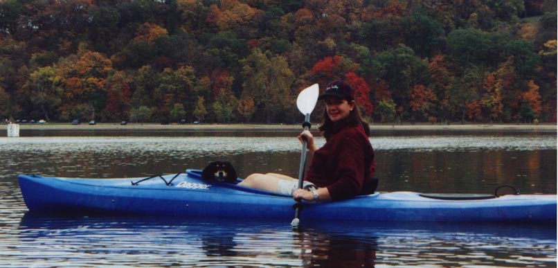 Bethany and Maddie in our kayak at Creve Couer Lake