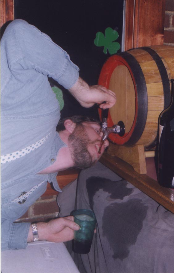 Steve Swaine enjoying some Devil Dog Amber Ale in a most expediant manner!