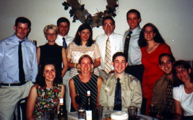 Washington University Biomedical Science Grad School types/Sunday Dinner Group:  seated - Natalie, Traci, Bob, Bill and Rebecca; standing:  Natlaie's gentleman friend Jeff, Caroline, Cameron, Bethany, Randy, Alex and Kathy